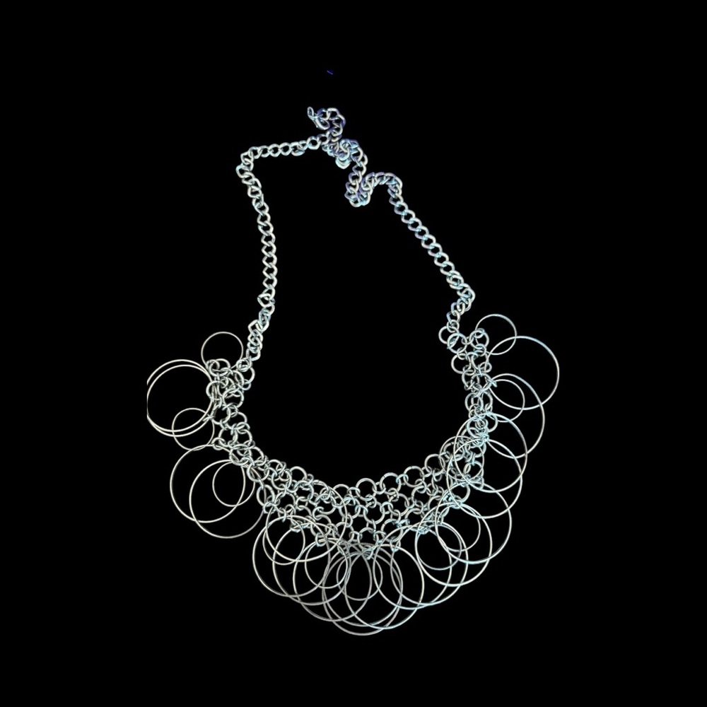 Silver Circle Statement Necklace Modern Fashion J… - image 1